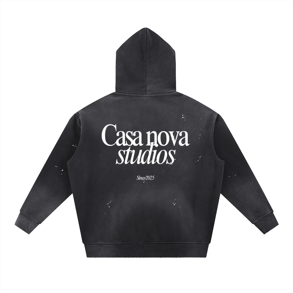 Vintage Washed Frayed Fleece Hoodie