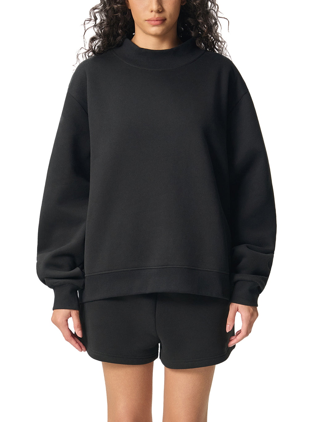 Women Essential Fleece Mock-Neck Crew Sweatshirt