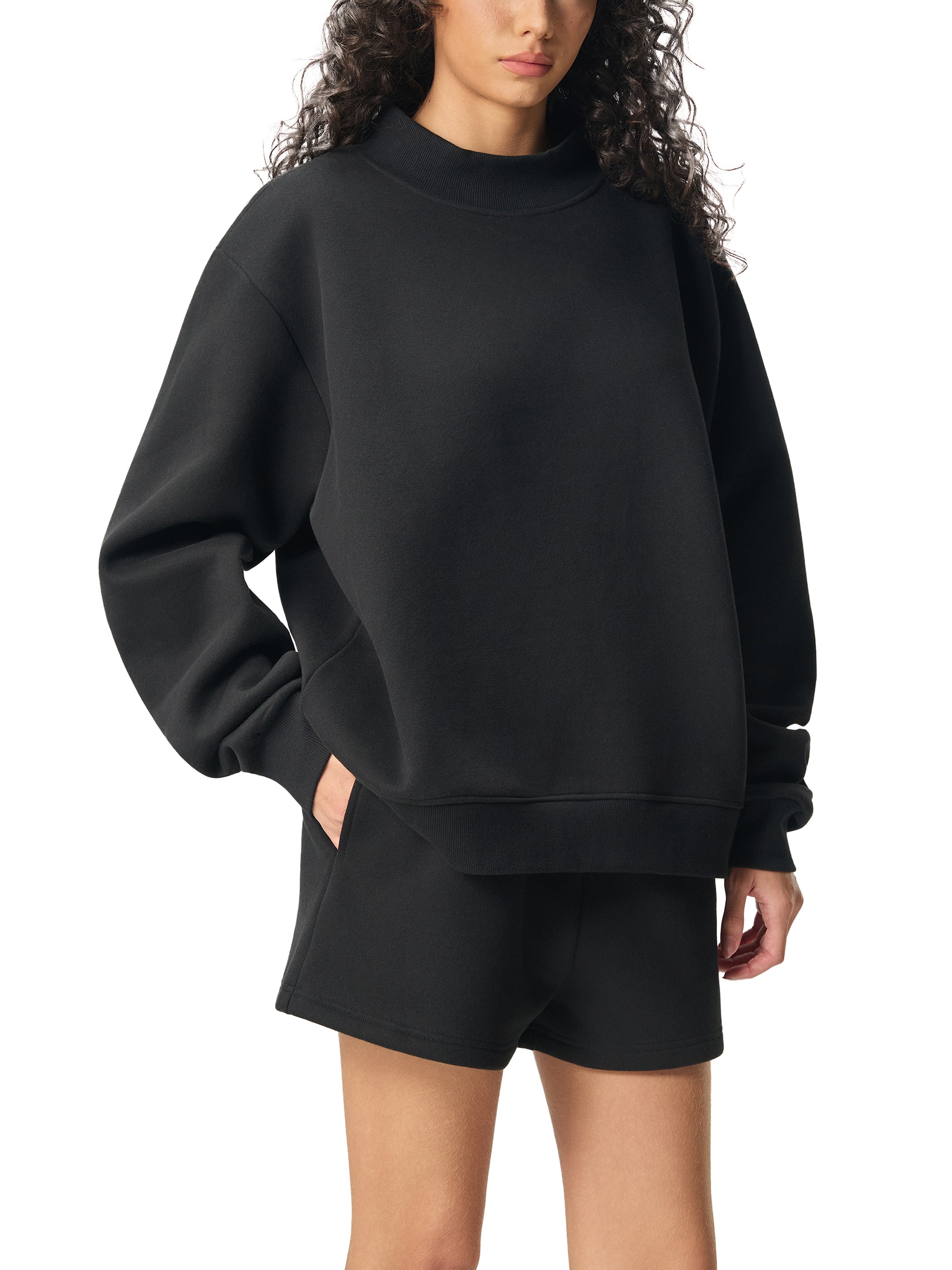 Women Essential Fleece Mock-Neck Crew Sweatshirt